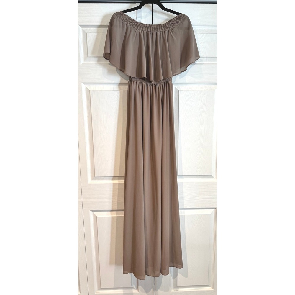 Show Me Your Mumu XS Hacienda Maxi Dress Tan off shoulder Prom Event Boho Indie